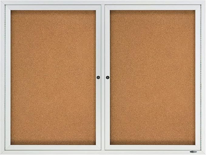 Quartet Cork Bulletin Board, 2 Glass Doors, Enclosed, 4' x 3', Outdoor Message Board, Aluminum Frame (2124)-DeskLoop Office