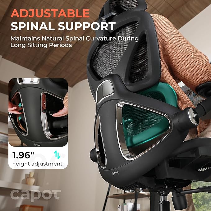 CAPOT Ergonomic Mesh Office Chair, Adjustable Lumbar High Back Desk Chair 400lbs, 4D Flip-up Arms, 3-Level Tilt Backrest, 3D Headrest, PU Wheels, Swivel Rolling Computer Seating for Long Desk Work-DeskLoop Office