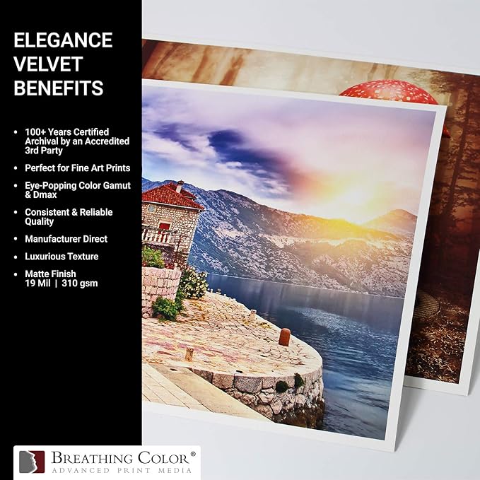 Elegance Velvet 17 in x 10 ft roll is a Premium Matte 310 gsm, Cold Pressed Bright White Museum Grade Fine Art Inkjet Paper, Compatible with Most Dye-Based and Pigment Printers-DeskLoop Office
