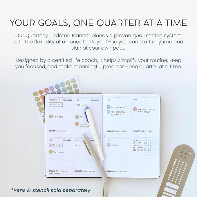 Quarterly Undated Planner - Goal Setting And Weekly Planner, Productivity Tools, Time-Management, Habit Tracker, Gray-DeskLoop Office