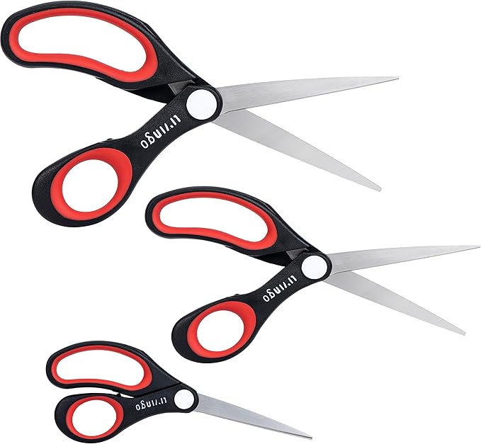 LIVINGO All Purpose Scissors Set - 4 Pack Sharp Multipurpose Heavy Duty Shears for Kitchen Cooking Sewing Fabric Cutting Poultry Food Paper Craft Office Household School Multi Pack Utility Shears-DeskLoop Office