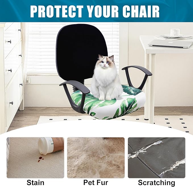 Smiry Printed Office Computer Chair Seat Covers, Stretch Fit Universal Desk Rotating Chair Cover Washable Removable Seat Cushion Protectors - Green-DeskLoop Office