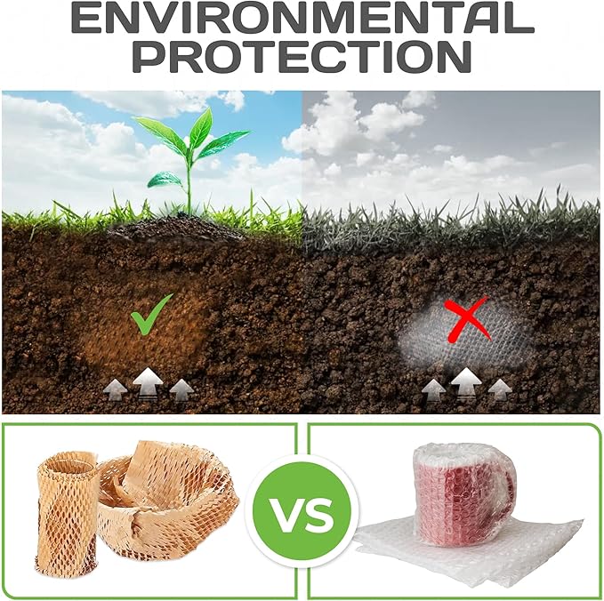 HexcelWrap Mini - Honeycomb Packing Paper, Eco-Friendly, Sustainable Paper Bubble Wrap for Shipping & Moving, Cushioned Packing Material in Easy Self-Dispenser Box - White, 12" x 300'-DeskLoop Office