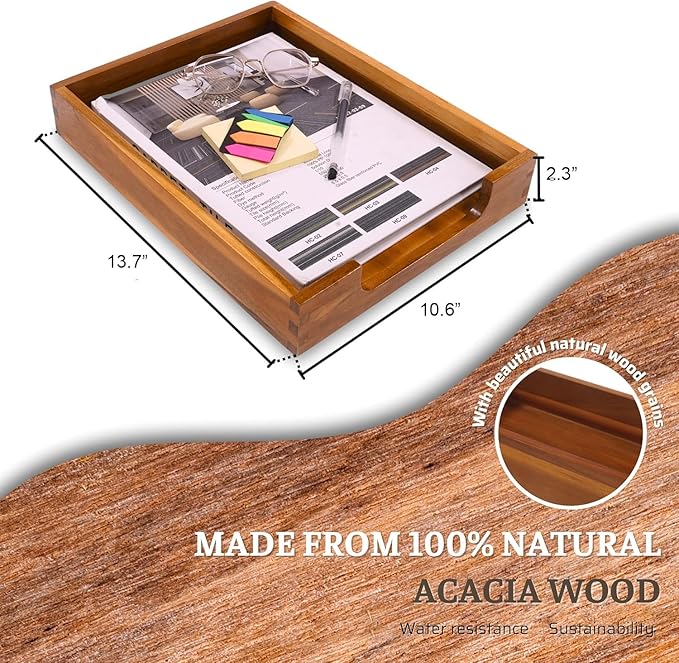 KOLWOVEN Wood Letter Tray -Load Documents Tray for Office Desktop Organizer - Desk Magazine, File, Folder, Paper Holder - Paper Document File Tray Front Drak Brown-DeskLoop Office