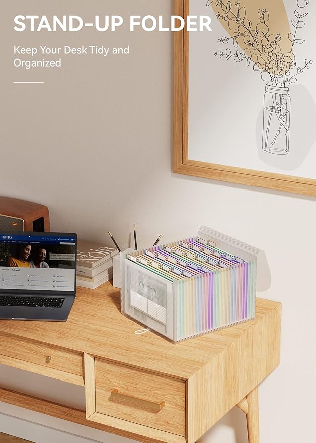 ABC life 26 Pockets Accordian File Folder Organizer Letter Size Expanding File Folder, A4 Portable Document Paper School Organizer, Expandable Multicolor Accordion Filing Folders with Labels(Green)-DeskLoop Office