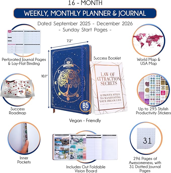 2025-2026 Planner Weekly and Monthly | 16-Month Life Planner to Increase Focus & Productivity | Reduce Overwhelm & Achieve Your Biggest Goals | Include Gift Box & Stickers | Sep 2025-Dec 2026-DeskLoop Office