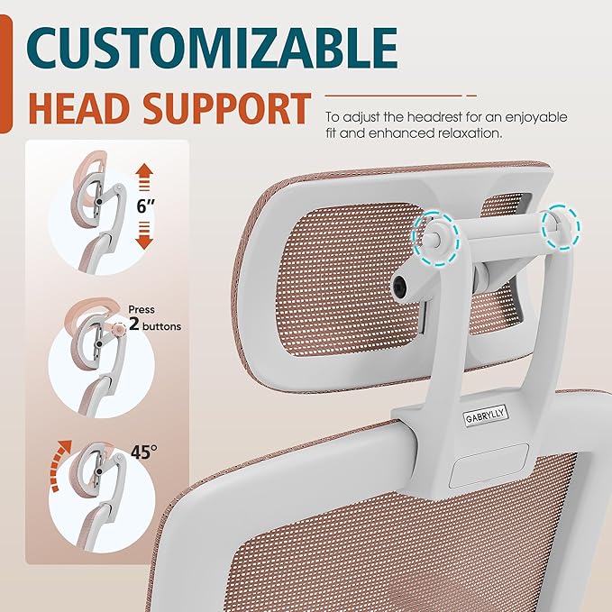 GABRYLLY Ergonomic Office Chair, High Back Home Desk Chair with Headrest, Flip-Up Arms, 90-120° Tilt Lock and Wide Cushion, 400LBS Mesh Chairs for Man Woman, White Task Chair(Pink,GY01WPK)-DeskLoop Office