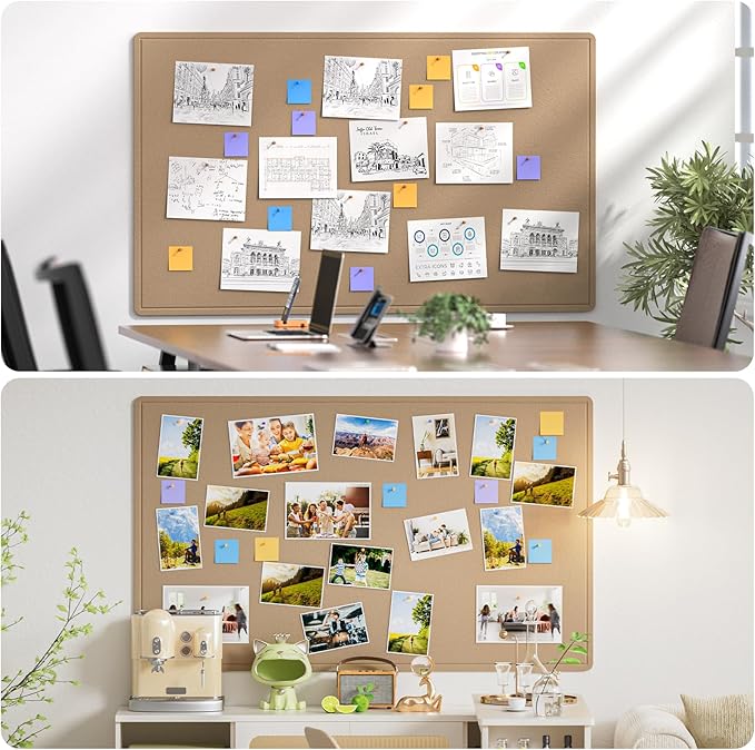MaxGear Extra Large Bulletin Board 60" x 36", Foldable Felt Board Vision Board Supplies, Cork Board for Office, Home, School, Small Pin Boards for Walls Decorative Display Board Beige Brown-DeskLoop Office