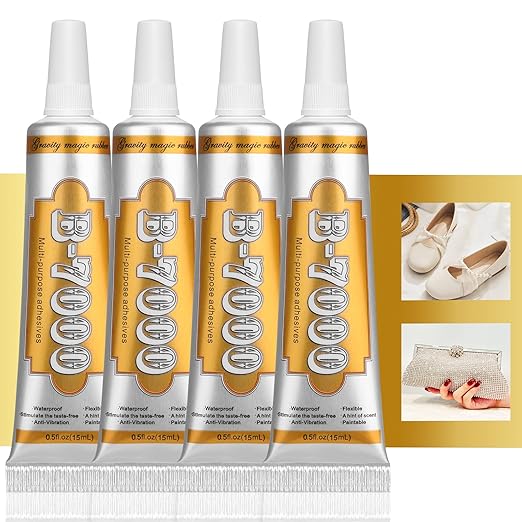 B7000 Jewelry Metal Glue with Precision Tips, Upgrade Clear B-7000 Glues Paste Transparent Liquid Fusion Fabric Glue for Phone Repair, Glass, Wooden, Rhinestone Jewelry Crafts, DIY Tumblers (4 x15ML)-DeskLoop Office