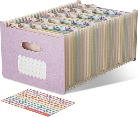 Accordion File Organizer, 26 Pockets Wheat Straw Expanding File Folders, Upright&Open Top, A-Z Bill Receipt Organizer, 100% BPA Free, Return to Nature, Healthy Living, Letter/A4 Size-Lavender Purple-DeskLoop Office