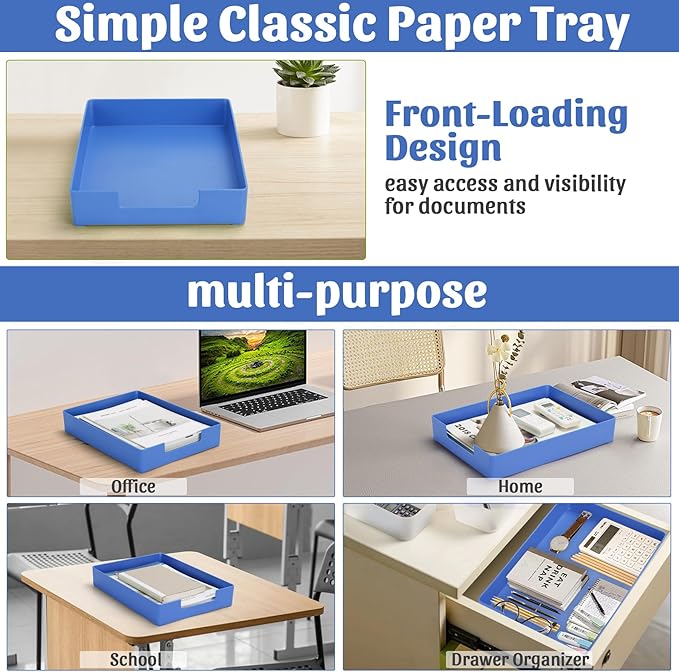 Letter-Size Tray Desk Letter Tray Paper Tray, Sturdy Heavy-Duty Plastic Printer Paper Tray, Single-Tier Stackable File Storage Organizer for Office Home (1, Blue)-DeskLoop Office