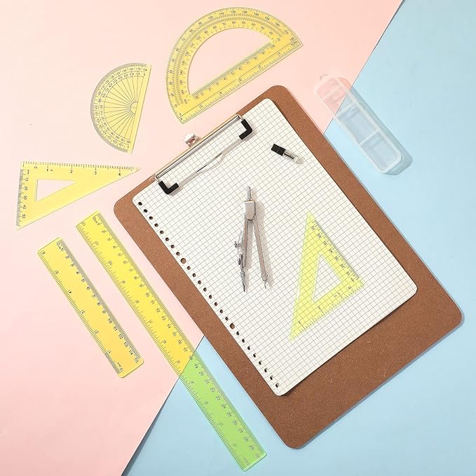 Zonon 1 Set Plastic Geometry Math Set Includes Drawing Compass, 6 Inch 4 Inch Protractor, 45/60 Degree Triangle Rulers 12 Inch 6 Inch Math Ruler Transparent for Office Supplies(Yellow)-DeskLoop Office