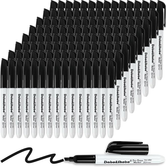 Dabo&Shobo Dry Erase Markers Bulk, 120 Count Black Whiteboard Markers, Low Odor Dry Erase Markers, Chisel Tip, Suitable for School, Office, or Home-DeskLoop Office