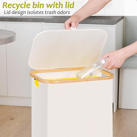 efluky Recycle Bin Holder 100L, 26 Gallon Trash Can with Lid, Garbage Bag Holder for Yellow Bags, Easy Removal, (Inner Bag Not Included) -Beige-DeskLoop Office