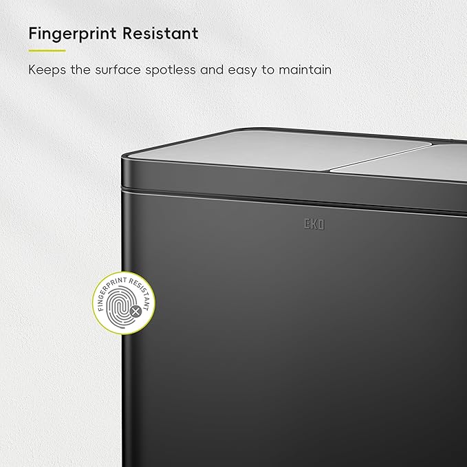 EKO Edison 8+8 Gallon Dual Trash Can for Recycling and Trash, Stainless Steel Kitchen Step Can with Dual Removable Inner Bucket, Independent Lids and Pedals, Black-DeskLoop Office
