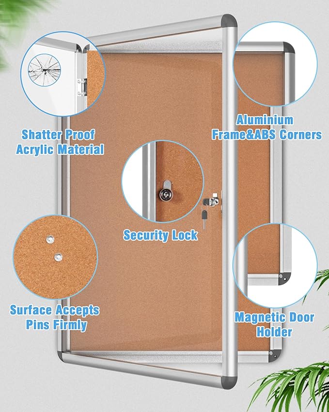 2 Pack 36"x24" Enclosed Bulletin Board, Lockable Weather-Resistant Aluminum Cork Noticeboard for School & Office, Silver Frame w/Cork-DeskLoop Office