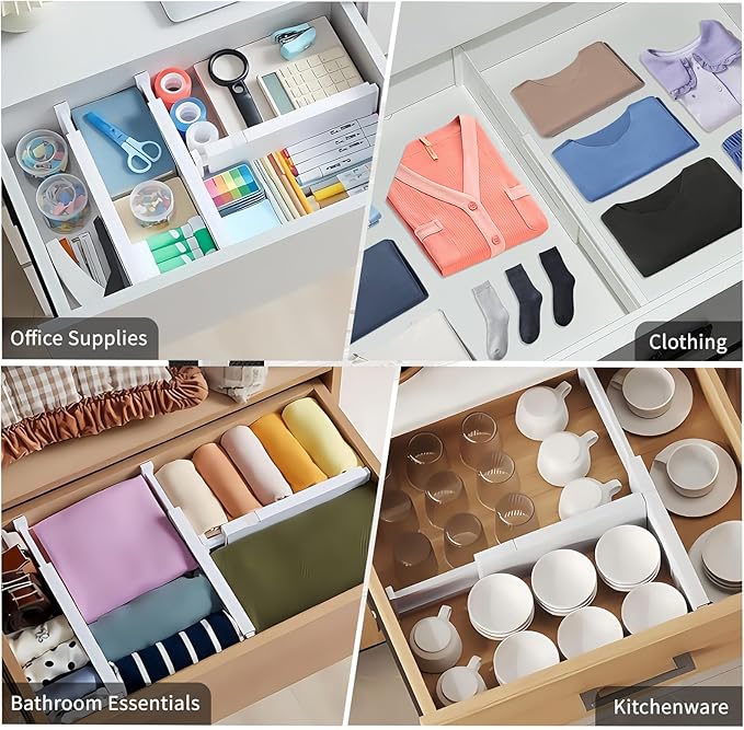 5 Pack Drawer Dividers 3.1" Slim Height Drawer Separators, Non-Slip Plastic Drawer Organizers Expandable 10.6"-17.7" for Shallow Drawers,Kitchen & Clothes Storage, Adjustable Office Drawer Divider-DeskLoop Office