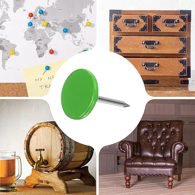 uxcell 120Pcs Push Pins, 11mmx15mm Round Flat Head Decorative Thumb Tacks Upholstery Tacks for Cork Board Office Wall Hangings, Green-DeskLoop Office