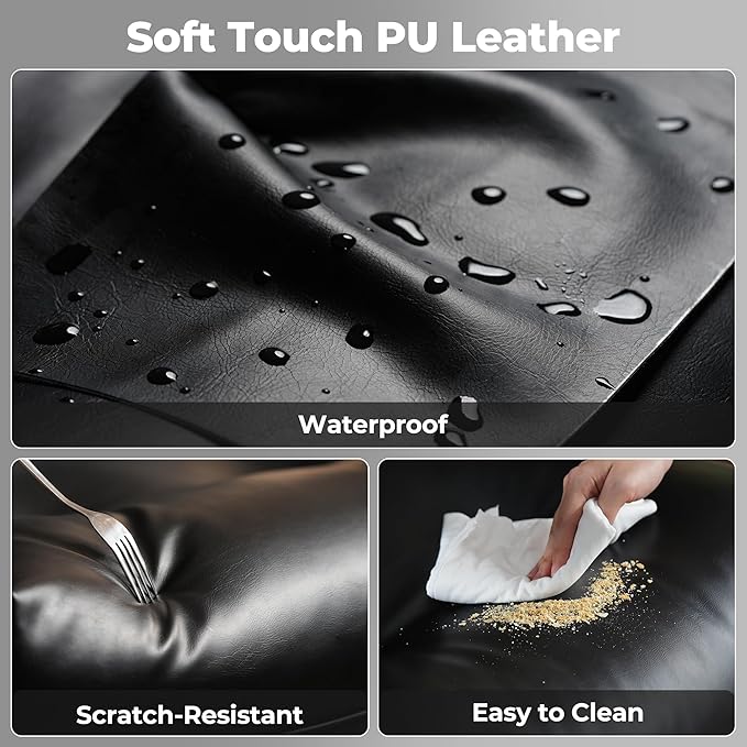 ovios Home Office Chair, Mid-Century Modern Faux PU Leather Chairs with Lumbar Support Comfy Thick Cushion, High Back Ergonomic Swivel Rolling Executive Armchair (Black, PU Leather)-DeskLoop Office