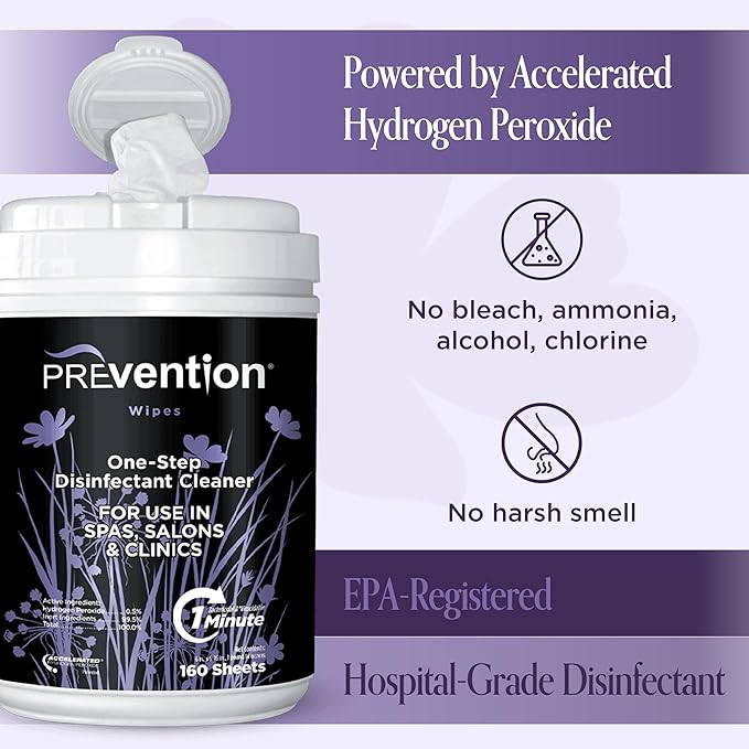 Prevention All Purpose Disinfectant Wipes – Canister of Cleaning Wipes for Salons, Spas, Wellness Centers and Yoga Studios – Hospital Grade Surface Sanitizing – 160 Count-DeskLoop Office