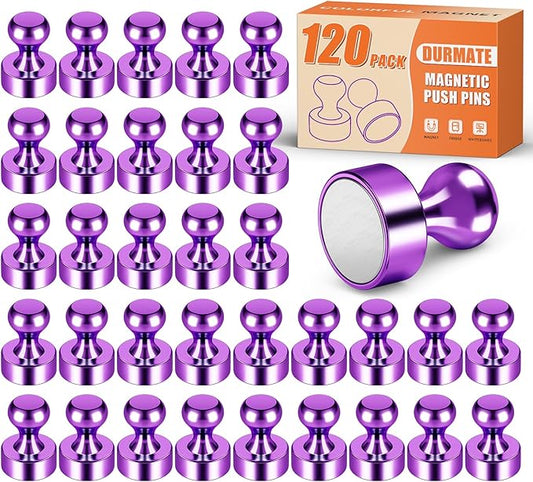 Strong Whiteboard Magnets, Purple Metal Fridge Magnets for Crafts, Cute Magnetic Push Pins for Office, Kitchen, Classroom, Refrigerator, Desk, Wall, Bulletin Board Pack of 120-DeskLoop Office