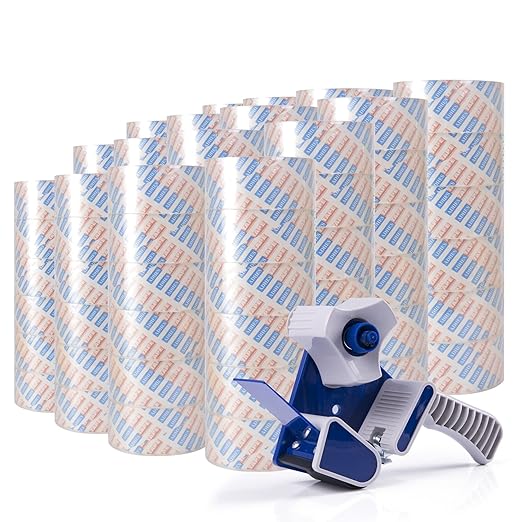 ADHES 96 Rolls Packing Tape with Dispenser Gun, 2.6 Mil Heavy Duty Packaging Tap for Shipping, Moving and Storing, 1.88 Inch x 55Yards, Super Clear-DeskLoop Office