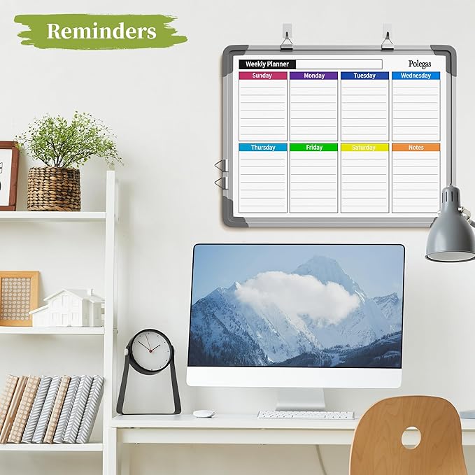 Dry Erase Calendar Whiteboard for Wall, Polegas 16" X 12" Magnetic White Board Board, Small Wall Monthly Double Sided Boards Student, Home, Office (Red)-DeskLoop Office