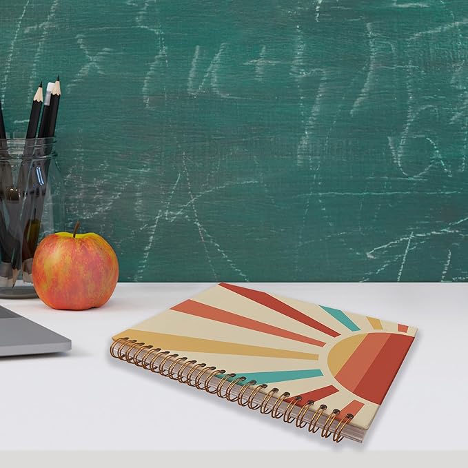 VNWEK Retro Groovy Boho Notebook - Boho Journal, Boho Gifts for Women, Boho Office Supplies, Vintage Boho Sun Sunshine Spiral Notebook 5.5x8.3,Writing Notebooks-DeskLoop Office