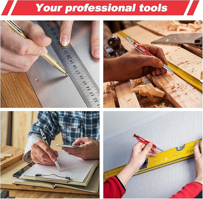 6 Pack Carpenter Pencil with Sharpener, Mechanical Carpenter Pencils with 36 Refills, Heavy Duty Construction Pencil Woodworking Tools for Architect Marking-DeskLoop Office