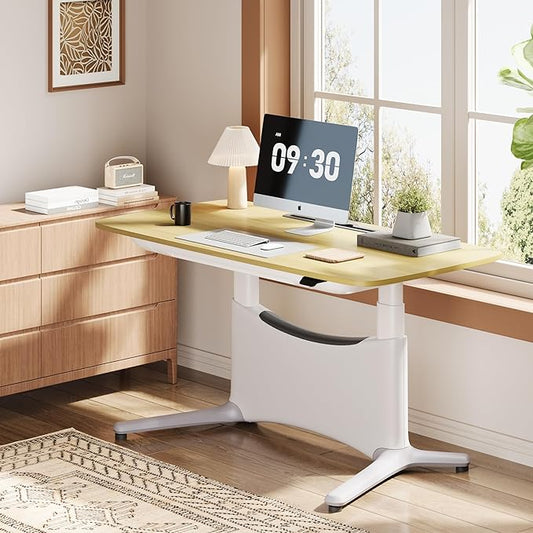 COLAMY Electric Adjustable Standing Desk – 48 x 28 Inch Sit Stand Desk with Drawer & Cable Management, Dual Motor Lift System, Ergonomic Footrest, Home Office Table (MFC Desktop, Light Maple + White)-DeskLoop Office