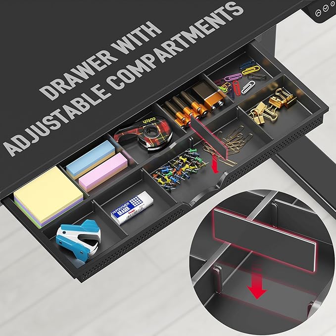SHW 48-Inch Electric Height Adjustable Standing Desk with Drawer, Memory Preset and Cable Management Tray, Black-DeskLoop Office