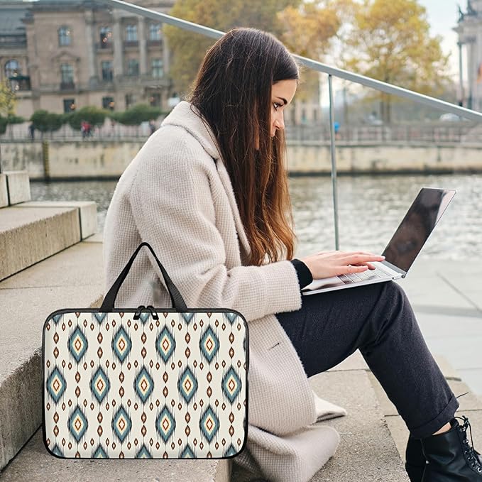 Laptop Sleeve Case Bag 15 inch, Geometric Ethnic Oriental Slim Carrying Case Durable Handbag Travel Laptop Bag for 15 inch MacBook Air M3/M2/15 Pro/Surface Laptop 7/6/5/4/3/ Dell XPS 15 Plus