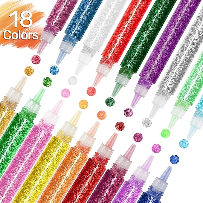 72 Pcs Glitter Glue Pens Bulk 18 Colors Crafts Pens Stick Glitter Glue for Crafts School Gifts Supplies for DIY Arts, Projects Scrapbooking, Cards(6 ml)-DeskLoop Office