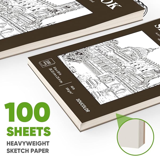 Soucolor 8" x 10" Blank Spiral Notebook| 100 Sheets 68lb/100gsm| Classroom Must Haves Supplies, Back to School Supplies for Teachers & Students| Small Sketchbook Drawing Paper for Kids and Adults-DeskLoop Office