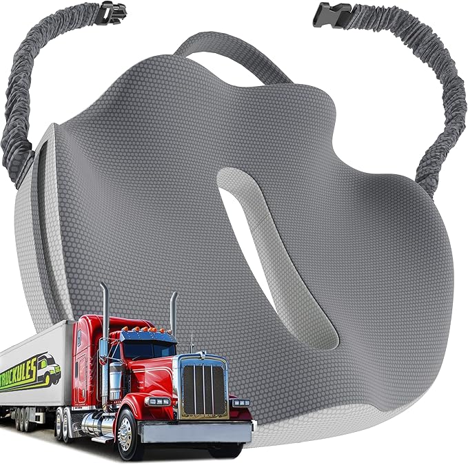 XL Truck Seat Cushion for Truck Driver Seat Cushion - Upgraded Back Support, CertiPUR-USยฎ Certified - Thick Memory Foam, Pain Relief for Hours of Driving, Trucker Approved Big Rig - Gray