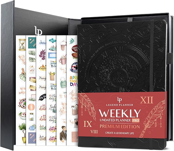 Legend Planner PRO Premium – Large Undated Weekly, Monthly & Budget Planner with Habit Tracker – Life Organizer for Time & Task Management, Goal Setting & Productivity – A4 Size (Black, New Cover)-DeskLoop Office
