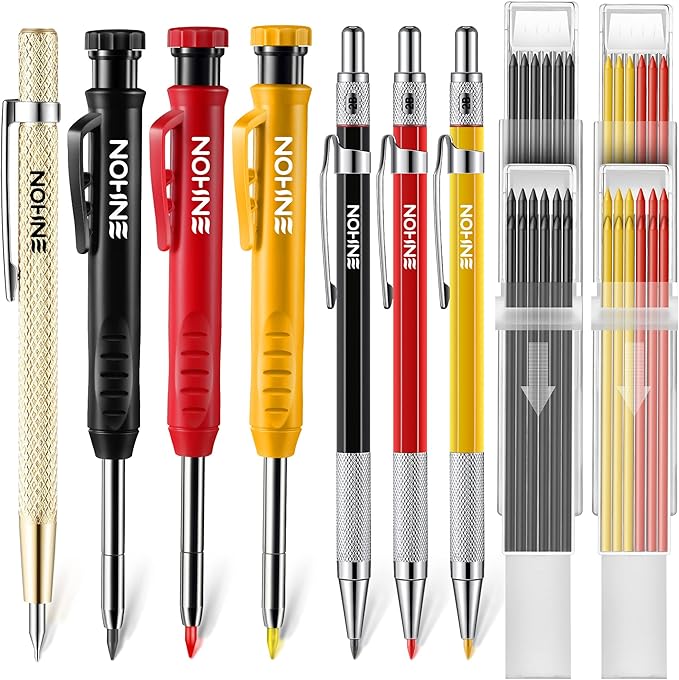 6 Pack Carpenter Pencil with Sharpener, Mechanical Carpenter Pencils with 36 Refills, Heavy Duty Construction Pencil Woodworking Tools for Architect Marking-DeskLoop Office