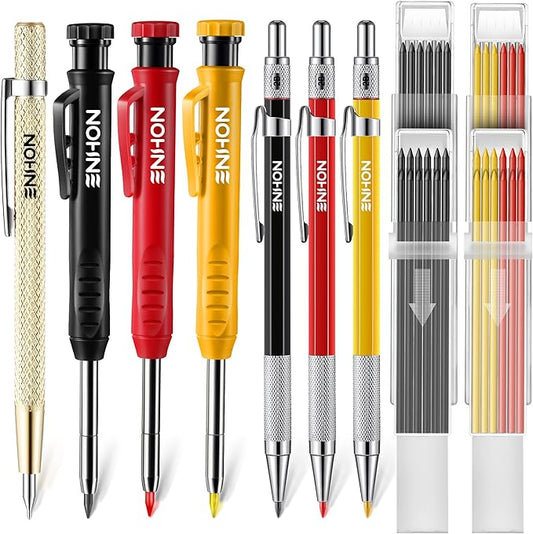 6 Pack Carpenter Pencil with Sharpener, Mechanical Carpenter Pencils with 36 Refills, Heavy Duty Construction Pencil Woodworking Tools for Architect Marking-DeskLoop Office