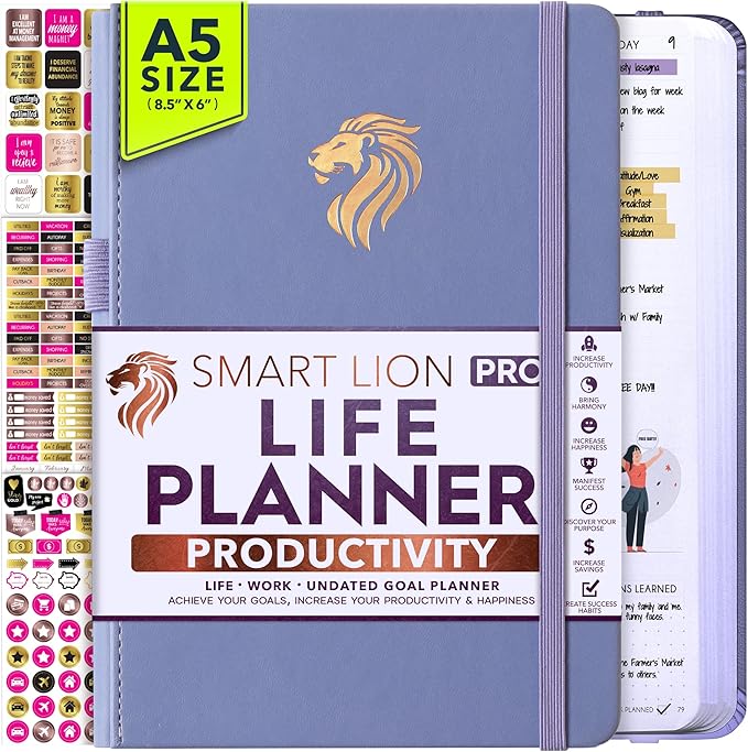 Life Planner - Undated Daily, Weekly & Monthly Planner with Budget Section | A 12 Month Journey to Increase Productivity & Happiness | Life Organizer & Gratitude Journal - Horizontal Format-DeskLoop Office