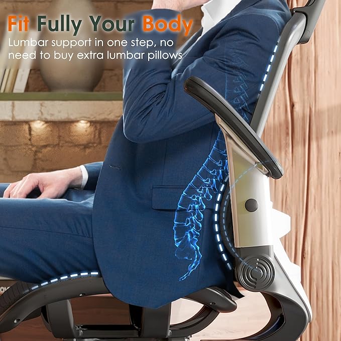 GABRYLLY Ergonomic Office Chair, High Back Home Desk Chair with Headrest, Flip-Up Arms, 90-120° Tilt Lock and Wide Cushion, Big and Tall Mesh Chairs for Man Woman, Black Task Chair-DeskLoop Office