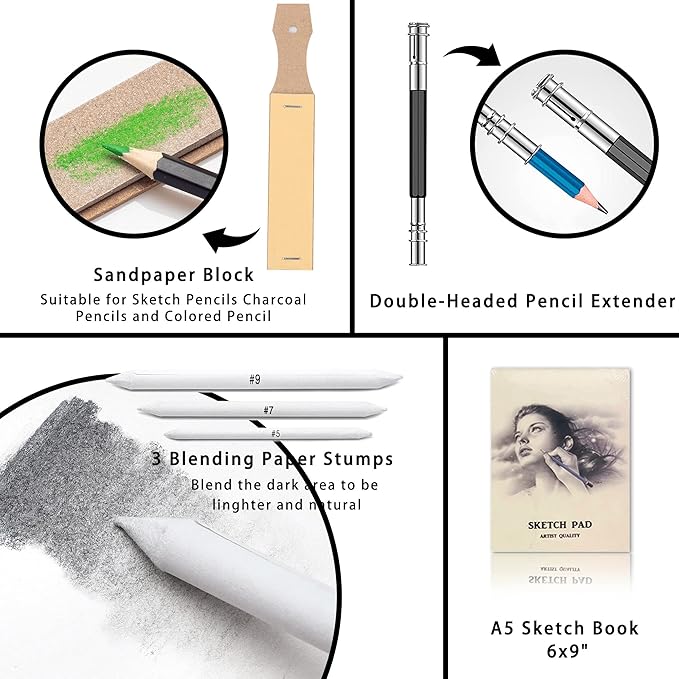 KALOUR Premium 144 Drawing Pencil Set,including 120 Colored Pencils and 24 Sketch Kit,Art Pencil Kit in Zippered Travel Case, for Drawing,Sketching and Coloring,Ideal for Beginner,Artists and Adults-DeskLoop Office