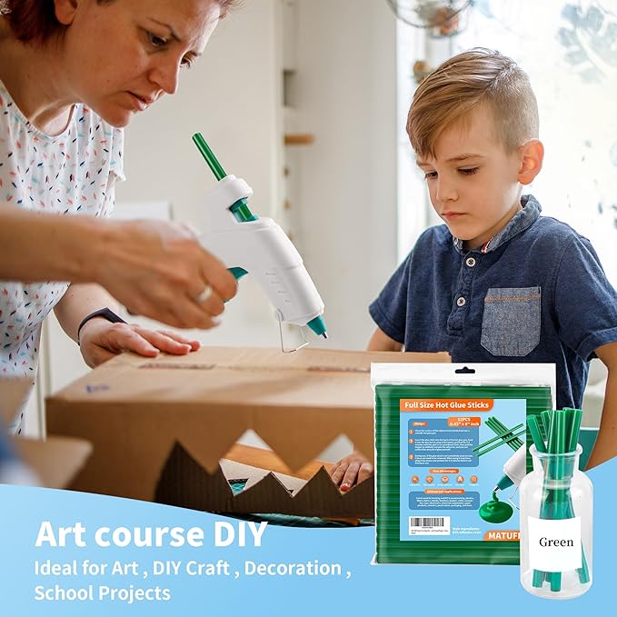 Green hot Glue Sticks Full Size 0.43” Dia x 8” Long, 52 pcs Hot melt Adhesive Glue Sticks, All-Purpose Colored Glue Gun Sticks for Christmas Decoration DIY Crafts Arts School Repair Bonding-DeskLoop Office