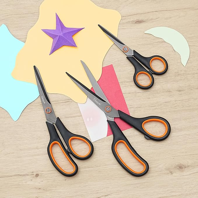 Scissors, 3-Pack Titanium Coated Non Stick Scissors (8.5’’, 7.5’’, 5.5’’) - Premium All-Purpose Cutting Tools for Craft, Office & Home Use-DeskLoop Office