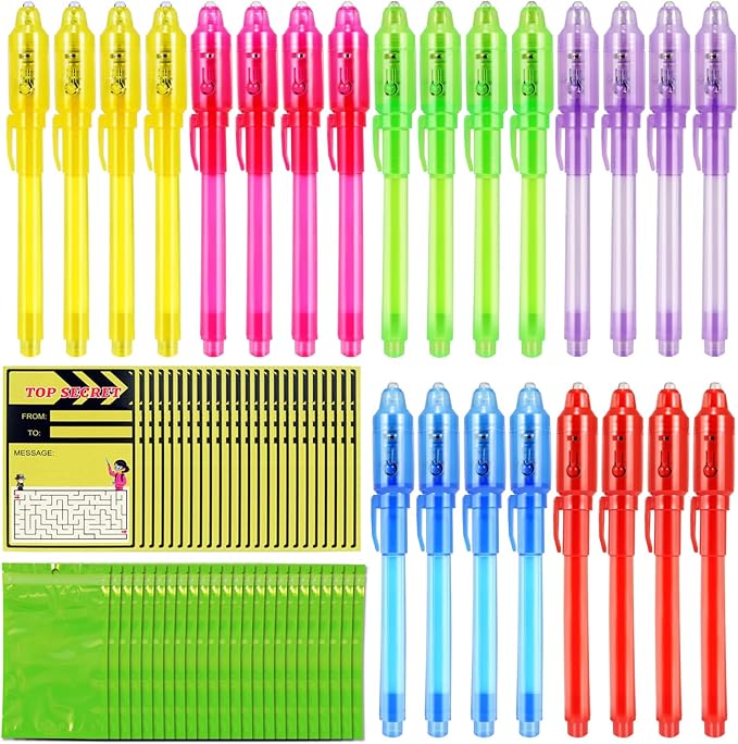 D&N Lifestyle 24 pcs UV Invisible Ink Pens with Word Search & Maze Activities Cards, Education & Party Favors, End of School Year Gift, Birthday, Halloween, Christmas, Goodie bag stuffers-DeskLoop Office