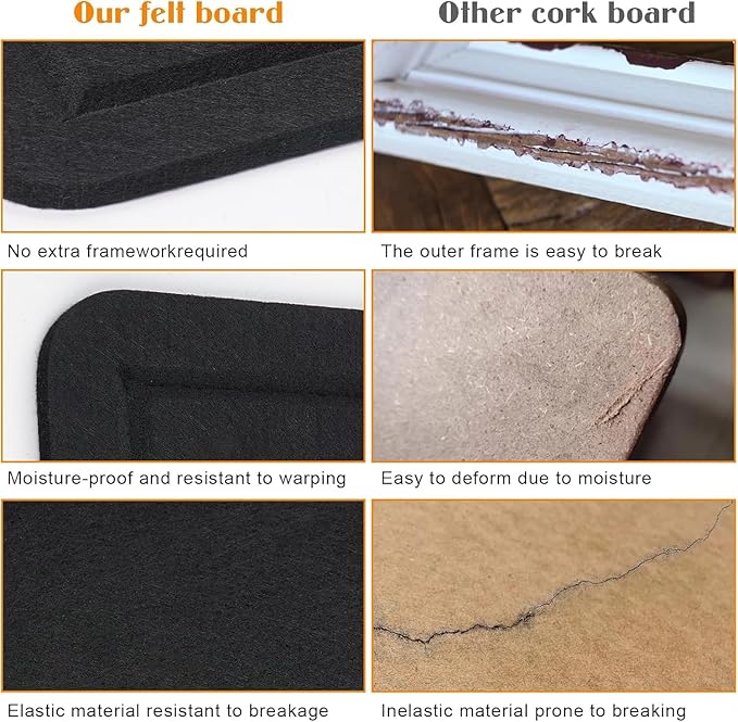 Bulletin Board, 23.5 X 17.5 inches Cork Board with 20 Pushpin, Felt Cork Board Notice Pin Board, Self-Adhesive Vision Board Mood Board Foldable Photo Board for Wall - Black-DeskLoop Office