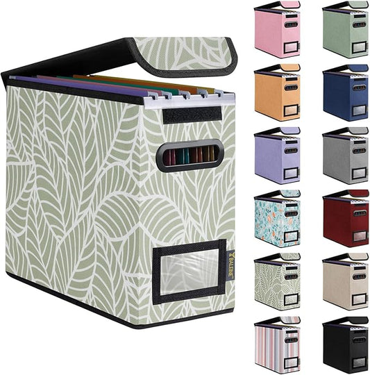 BALEINE File Organizer Box with Lid, Collapsible File Folder Organizer with Plastic Slide, Hanging File Folder Box for Office Document Storage (1 Pack, Antique Foliage, S)-DeskLoop Office