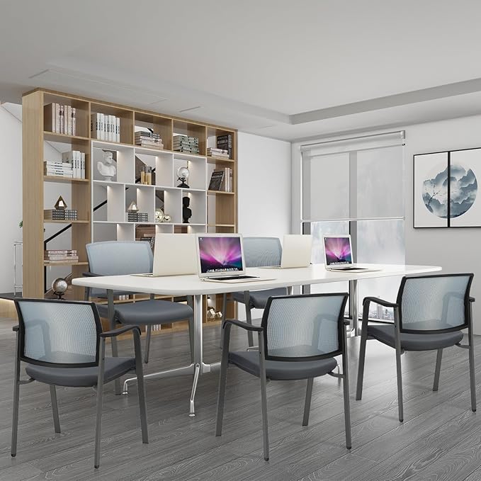 CLATINA Mesh Back Stacking Arm Chairs with Upholstered Fabric Seat and Ergonomic Lumbar Support for Office School Church Guest Reception Grey 2 Pack Set-DeskLoop Office