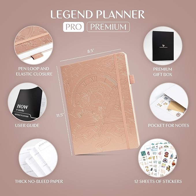 Legend Planner PRO Premium – Large Undated Weekly, Monthly & Budget Planner with Habit Tracker – Life Organizer for Time & Task Management, Goal Setting & Productivity – A4 Size (Rose Gold, New Cover)-DeskLoop Office
