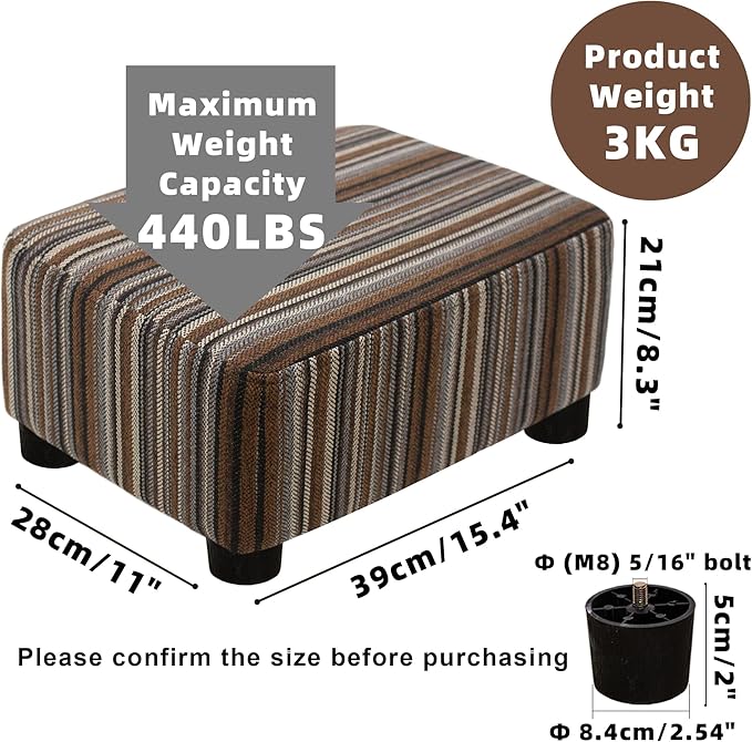CAROLMADE Small Foot Stool Ottoman Footstool with Legs Under Desk Footrest for Living Room Bedroom and Office,Linen-Stripe Brown-DeskLoop Office