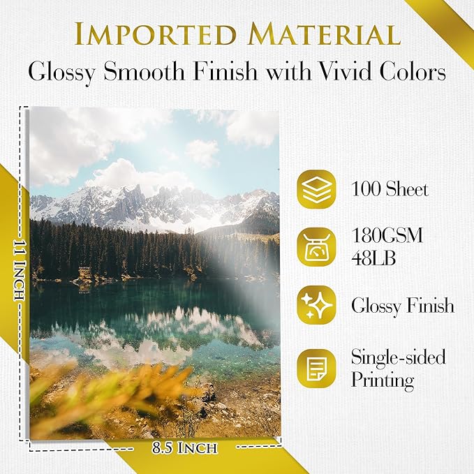 A-SUB Inkjet Glossy Photo Paper 8.5X11 Inches 48lb 180gsm Professional Glossy Photographic Paper for Inkjet Printers Dye Ink 100 Sheets-DeskLoop Office